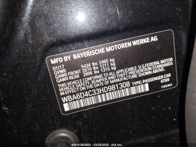 2017 BMW 650I GRAN COUPE WBA6D4C33HD981308 Photo 8