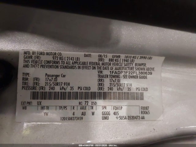 1FADP3F22FL380639 Ford FOCUS SE