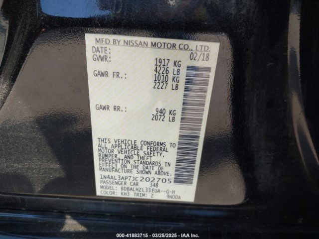 1N4AL3AP7JC202705 Nissan Altima 2.5 Sr