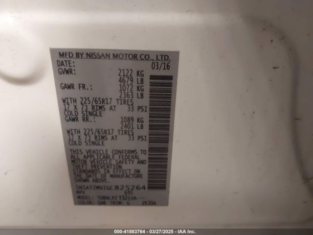 5N1AT2MV2GC825264 Nissan Rogue S/sl/sv