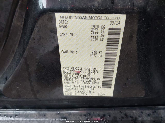 1N4AL3AP2FN342026 Nissan Altima 2.5/2.5 S/2.5 Sl/2.5 Sv