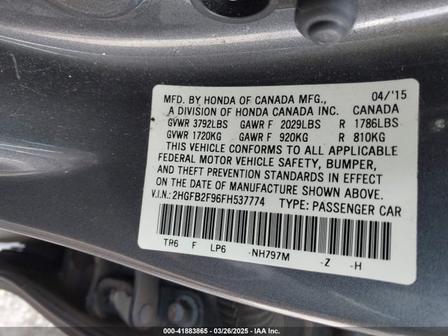 Honda Civic Ex-l 2015 2HGFB2F96FH537774 Image 9