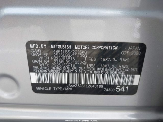 JA4AZ3A31LZ046189 Mitsubishi Outlander Le 2.4 S-awc