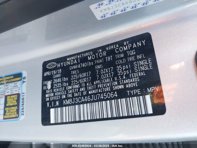KM8J3CA46JU745064 Hyundai TUCSON SEL