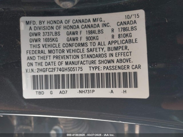 2HGFC2F74GH505175 Honda CIVIC EX