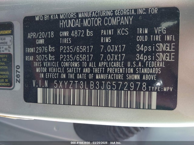 5XYZT3LB3JG572978 Hyundai Santa Fe Sport 2.4l