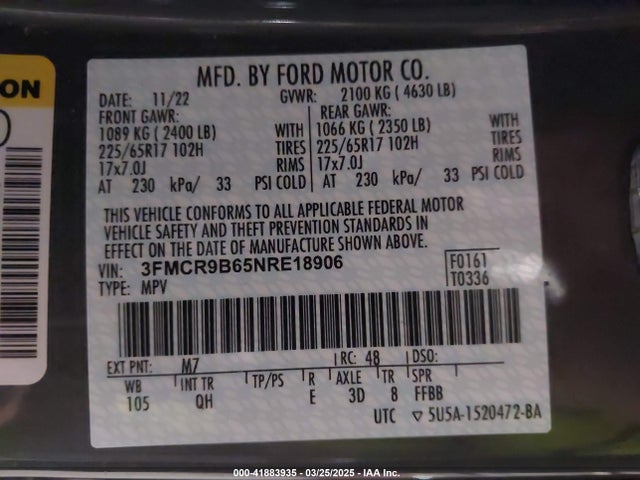 3FMCR9B65NRE18906 Ford Bronco Sport Big Bend