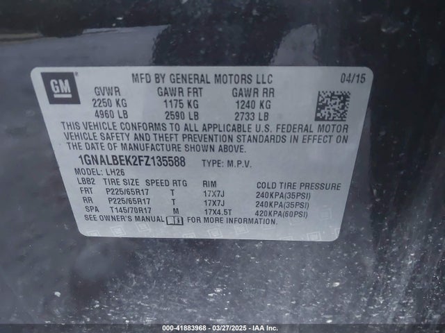 1GNALBEK2FZ135588 Chevrolet EQUINOX 1LT