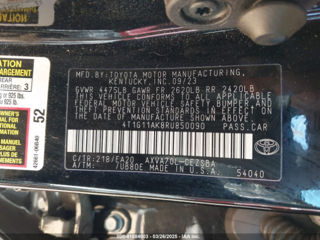 4T1G11AK8RU850090 Toyota CAMRY SE