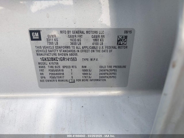 1GKS2BKC1GR141563 GMC l83 - sidi, vvt, afm, e85 max, aluminum