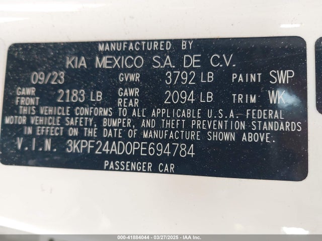 3KPF24AD0PE694784 KIA mpi nu