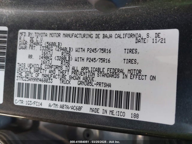 3TMCZ5AN9NM468033 Toyota Tacoma Sr5 V6