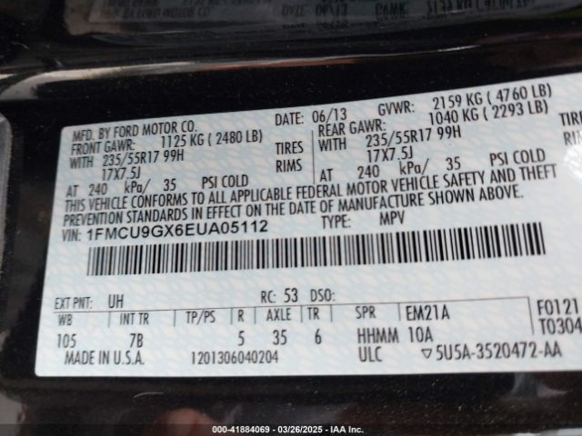 1FMCU9GX6EUA05112 Ford ESCAPE SE
