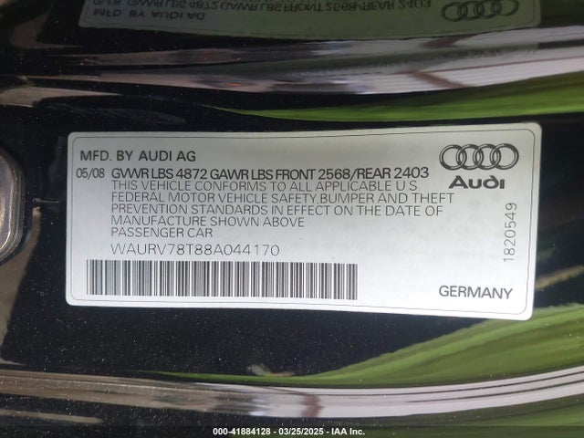 2008 AUDI S5 WAURV78T88A044170 Photo 8