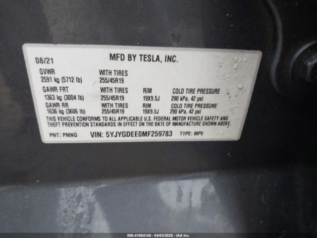 5YJYGDEE0MF259783 Tesla Model Y Long Range Dual Motor All-wheel Drive