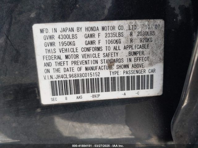 2008 ACURA TSX JH4CL968X8C015152 Photo 8