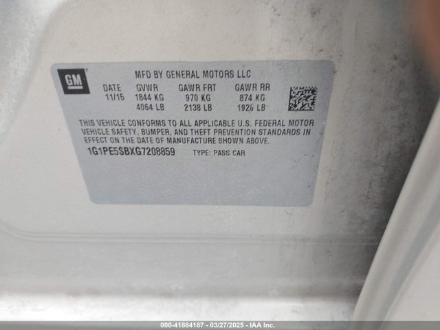 1G1PE5SBXG7208859 Chevrolet luv - vvt, alum, e85 max