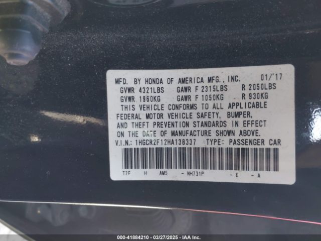 1HGCR2F12HA138337 Honda Accord Sport Se