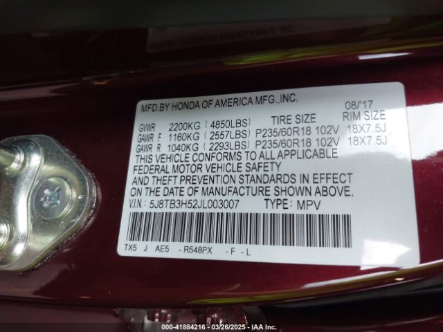 5J8TB3H52JL003007 Acura Rdx Technology   Acurawatch Plus Packages/technology Package