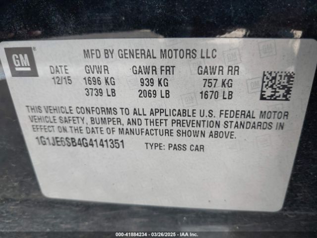 1G1JE6SB4G4141351 Chevrolet Sonic Ltz Auto