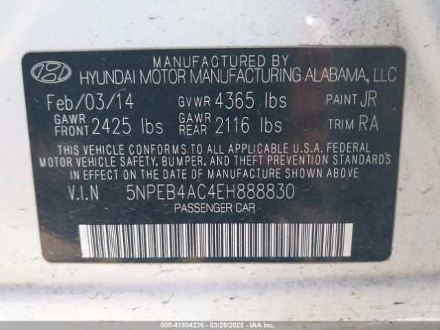 5NPEB4AC4EH888830 Hyundai SONATA GLS