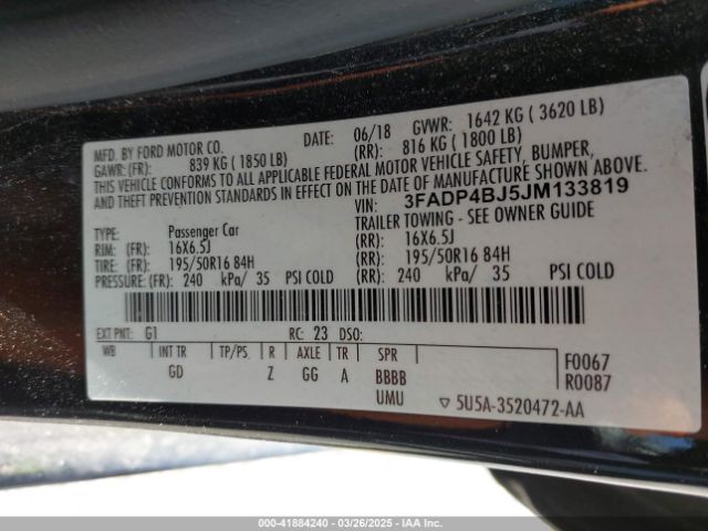3FADP4BJ5JM133819 Ford FIESTA SE