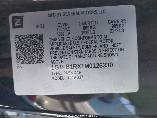 1G1FB1RX1M0126330 Chevrolet Camaro Rwd  1ls
