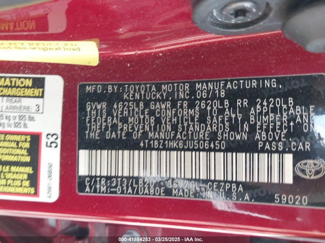 4T1BZ1HK6JU506450 Toyota Camry Xse V6