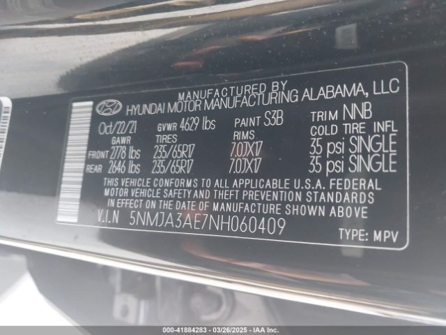 5NMJA3AE7NH060409 Hyundai TUCSON SE