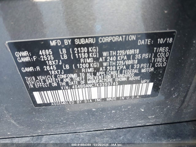 4S4BSANC7K3253745 Subaru Outback 2.5i Limited
