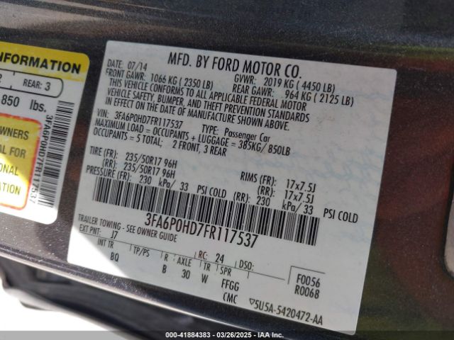 3FA6P0HD7FR117537 Ford FUSION SE