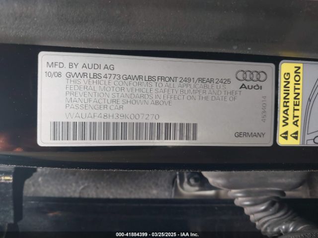 2009 AUDI A4 WAUAF48H39K007270 Photo 8
