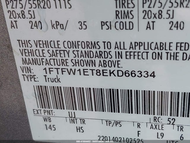 1FTFW1ET8EKD66334 Ford F-150 Lariat