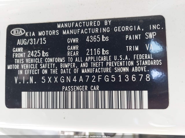 5XXGN4A72FG513678 KIA OPTIMA EX