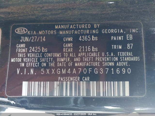 5XXGM4A70FG371690 KIA Optima Lx