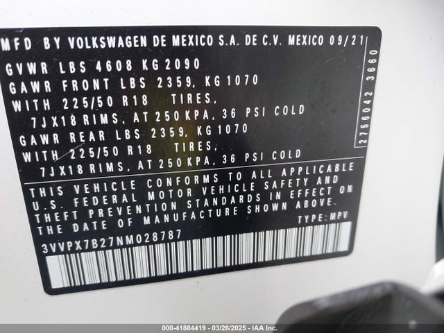 3VVPX7B27NM028787 Volkswagen Taos 1.5t Se