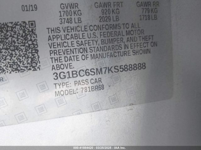 3G1BC6SM7KS588888 Chevrolet CRUZE LS