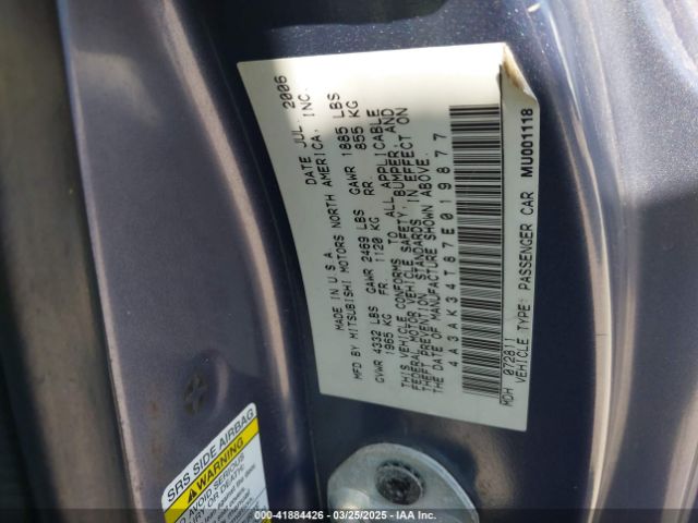 2007 MITSUBISHI ECLIPSE 4A3AK34T87E019877 Photo 8