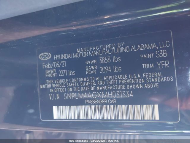 5NPLM4AGXMH031334 Hyundai mpi nu pe