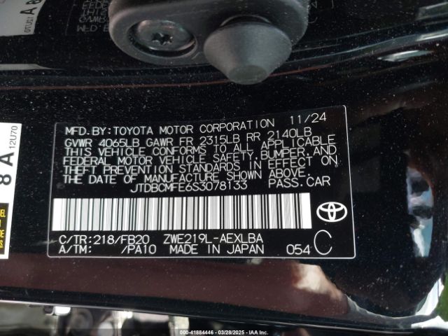 JTDBCMFE6S3078133 Toyota Corolla Hybrid Le