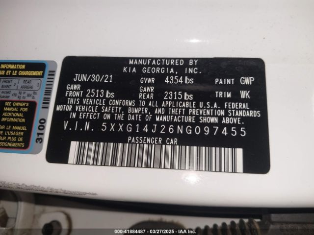 5XXG14J26NG097455 KIA K5 LXS