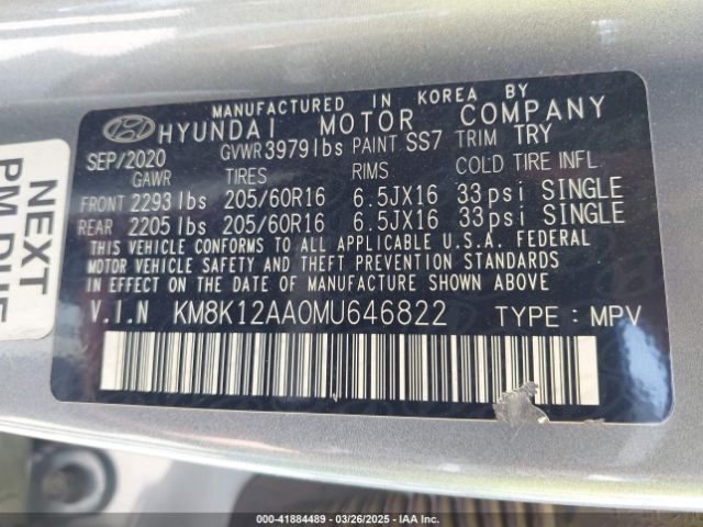 KM8K12AA0MU646822 Hyundai Kona Se