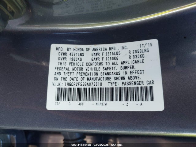 1HGCR2F55GA075610 Honda Accord Sport