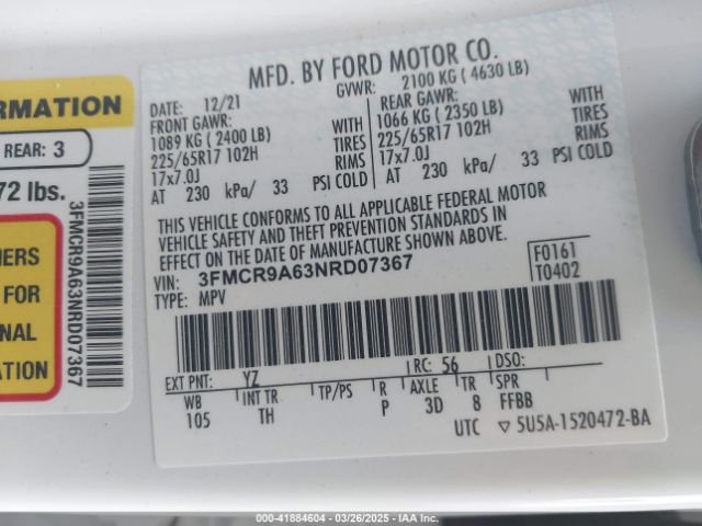 3FMCR9A63NRD07367 Ford Bronco Sport