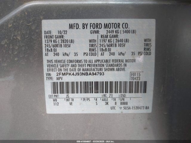2FMPK4J93NBA94793 Ford EDGE SEL
