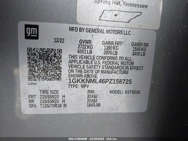 1GKKNML46PZ158725 GMC Acadia Fwd Slt