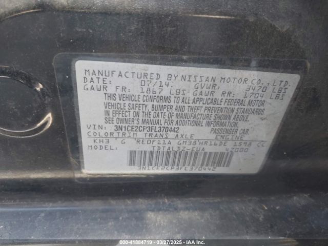 3N1CE2CP3FL370442 Nissan Versa Note S (sr)/s Plus/sl/sr/sv