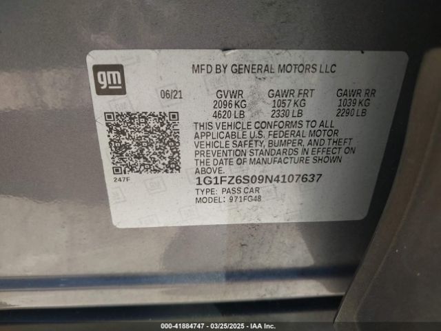 1G1FZ6S09N4107637 Chevrolet Bolt Euv Fwd Premier