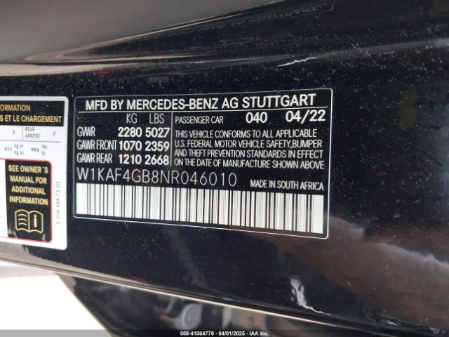 W1KAF4GB8NR046010 Mercedes-Benz C 300 Sedan