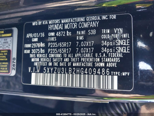 5XYZU3LB2HG409486 Hyundai Santa Fe Sport 2.4l